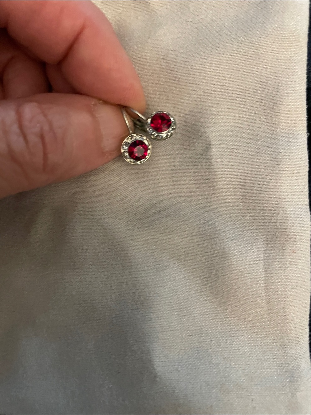 Source Unknown Silver-Tone Earrings with Red Crystal Centers